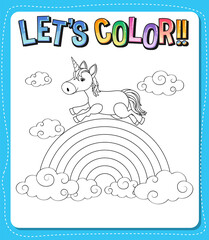 Worksheets template with color time! text and Unicorn outline