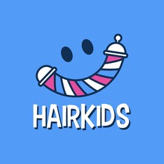 Smile Hair Kids Barber Shop Pole Stripes Logo Vector Icon Illustration