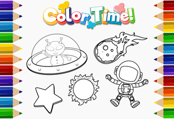Worksheets template with color time text and UFO outline