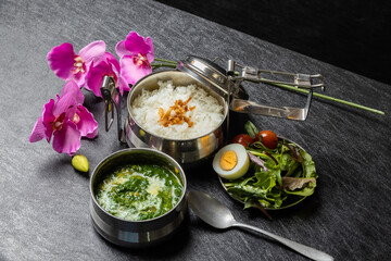 典型的なインドのカレーとナン Typical Indian curry set