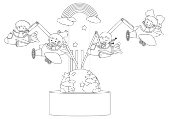 Carousel black and white doodle character