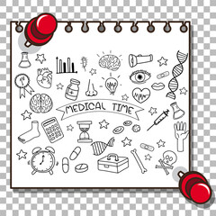 Hand drawn doodle of medical icons