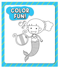 Worksheets template with color fun text and mermaid outline