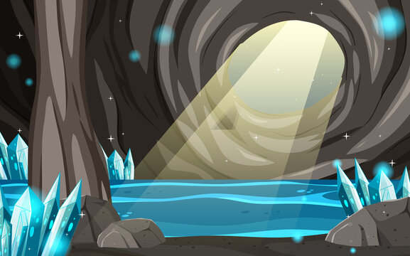 Inside Cave Landscape In Cartoon Style