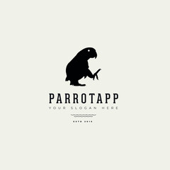 Handdrawn Parrot Logo design vector template tropical animal badge, label.