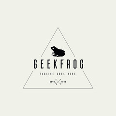Handdrawn Frog logo design vector template, minimal geek frog animal badge.