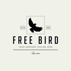 Free bird logo, vintage retro vector silhouette icon