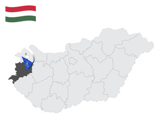 Location Vas County on map Hungary. 3d location sign similar to the flag of  Vas. Quality map  with  Regions of the Hungary for your design. EPS10