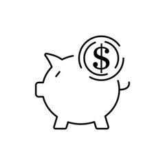 Money box line icon. Finance and pig dollar sign