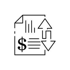 Business report linear icon concept. investment report line vector sign, symbol, illustration. stock paper finance or economy exchange and money dollar sign