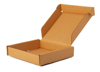 Open brown cardboard box isolated on white