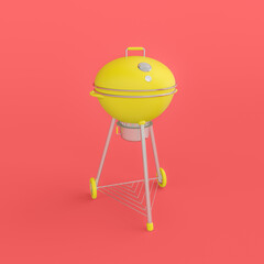 3d render illustration of outdoor grill (barbecue). Modern trendy design. Red and yellow colors.