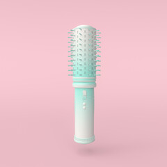 3d render illustration of hair dryer brush . Modern trendy design.  Pink and blue colors.