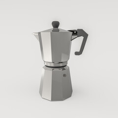 3d render illustration of geyser coffee maker. Modern trendy design.  White and black colors.