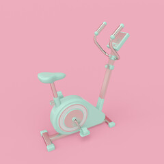 3d render illustration of exercise bike. Modern trendy design.  Pink and blue colors.