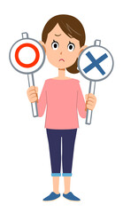 正解を考える女性の全身
