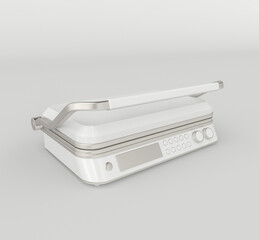 3d render illustration of home electric grill. Modern trendy design. White and gray colors. 