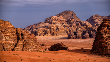 Fototapeta premium Extraordinary mountain desert landscape, Wadi Rum Protected Area, Jordan.