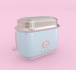 3d render illustration of toaster . Modern trendy design. Pink and blue colors