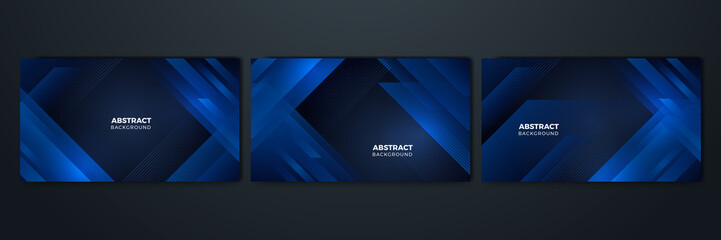 Set of modern realistic blue with shadow abstract design background