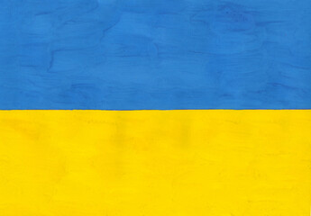 Ukrainian national flag - blue and yellow Painted close up