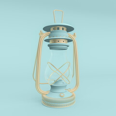 3d render illustration of retro kerosene lamp
. Modern trendy design.  Blue and gold colors.