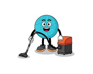 Character mascot of yarn ball holding vacuum cleaner