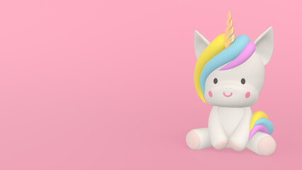 Obraz na płótnie Canvas 3d render illustration of cute unicorn. Pastel colors, modern trendy design. Free space for your text or image. Free place for text.