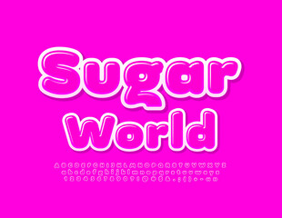 Vector delicious emblem Sugar World. Creative Pink Font. Glossy Alphabet Letters and Numbers set