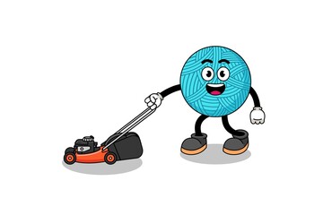 yarn ball illustration cartoon holding lawn mower