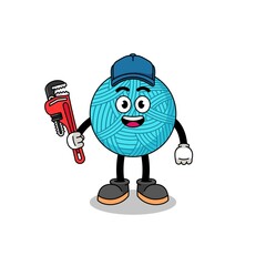 yarn ball illustration cartoon as a plumber