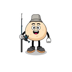 Mascot Illustration of meat bun fisherman
