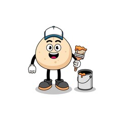Obraz premium Character mascot of meat bun as a painter