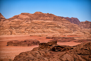 Extraordinary mountain desert landscape, Wadi Rum Protected Area, Jordan.