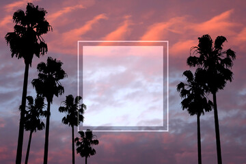 Summer sunrise travel and vacation- theme blank. Frame on Malibu landscape