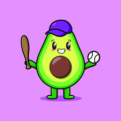 Cute cartoon avocado character playing baseball in modern style design