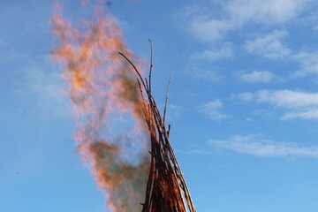 giant bonfire, fire, flame flares up, sky