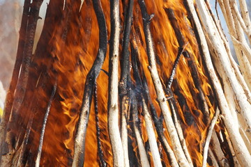 giant bonfire, fire, flame flares up
