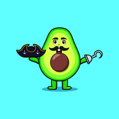 Cute cartoon pirate avocado with hook hand in 3d modern style design