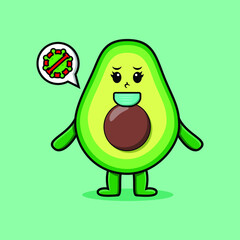 Cute cartoon illustration avocado using mask to prevent corona virus in cute modern style design