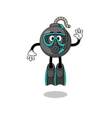 Character cartoon of bomb as a diver