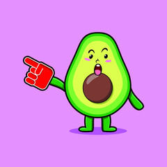 Cute Cartoon Avocado with foam finger glove in modern design 