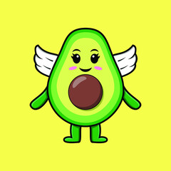 Cute cartoon avocado character wearing wings in modern style design 