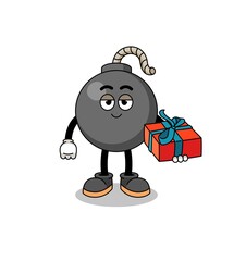 bomb mascot illustration giving a gift