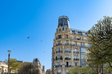 Paris, luxury parisian facade in the 6e arrondissement, a chic district in the center
