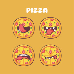 pizza cartoon. fast food vector illustration. with different mouth expressions