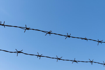 barbed wire and blue sky in the background