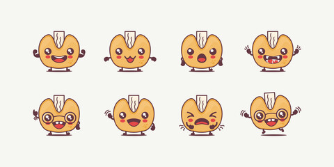 Fototapeta premium fortune cookies cartoon. snack vector illustration. with different faces and expressions
