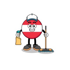 Character mascot of austria flag as a cleaning services