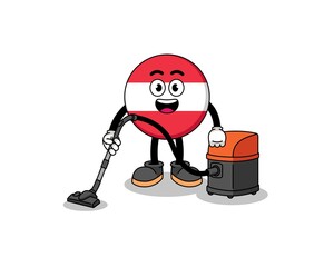 Character mascot of austria flag holding vacuum cleaner